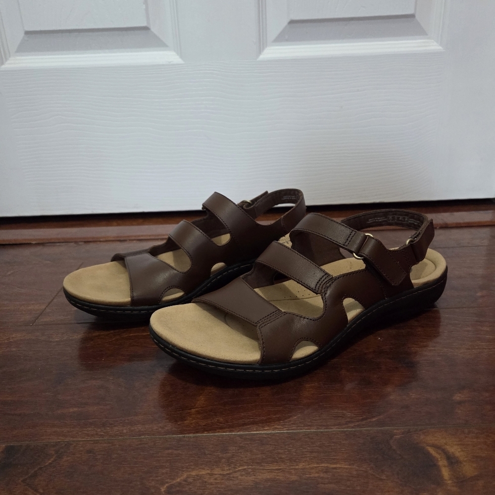 Clarks Collection Laurieann Brown Leather Round Toe Sandals Size 10M Women - Picture 9 of 13